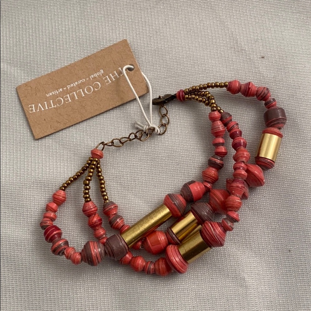 Pink gold beaded adjustable boho bracelet